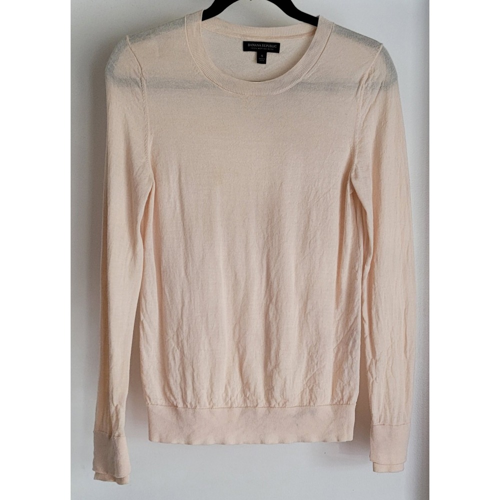 Banana Republic Merino Wool Sweater S Beige Crew Neck Long Sleeve Pullover Top
